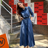 Long-Sleeved Denim Dress Loose With Denim Shirt