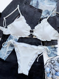 Bikini Straps Solid Lace Up Two Piece