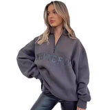 Autumn And Winter New Leisure Half-Necked Zipper Print Long-Sleeved