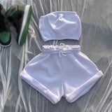 Solid Sportswear Two Piece Sets Women 2021 Crop Top And Drawstring Shorts Matching Set Summer Athleisure