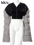 Kliou Punk Street Jacket Women Hipster Stitching Cotton-Padded Plus Size Sleeve Clothing Goth Zipper Sheath Y2K High Street