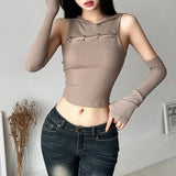 Woherb Summer Sexy Hot Girl Personality Street Niche Pure Color Slim Show Thin Crop Fashion Hooded Vest-Outfit