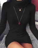 Winter New Fashion Turtleneck Sexy Women's Mini Package Hip Dress Casual Bodycon Solid Long Sleeve Ladies Furry