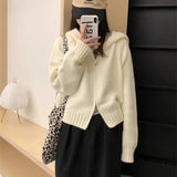 Woherb Style Multi-Color Hooded Double Zipper Knit Cardigan Women's New Short Hair Sweater Hoodie Autumn And Winter Small Coat-Outfit
