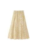 2023 Women Summer Skirts Fashion Print Elastic waist Belt Bow Pleated Mid-Calf Female Sweet Elegant Skirt Clothing-Outfit