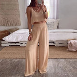 Tracksuit 2 Piece Set Summer Sling Solid Blouse Shirt + Loose Long Pant Sports Suit Sweatshirt Sportswear Suit For