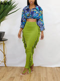 Kliou Side Tassel Women Skirt Elegant Unique Robe Straight Skinny Hight Waist Stretchy Hot Streetwear Style Female