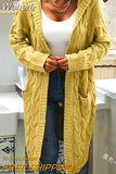 Women Sweater Mid-Length Women'S Overcoat Cardigan Solid Color Hooded Twisted Knitted Open Loose Sweaters-Outfit