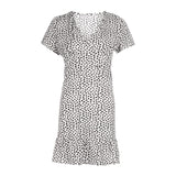 hirigin Fashion Women Short Sleeve Wrap Boho Floral Mini Dress Ladies Summer Holiday Party Sundress Female