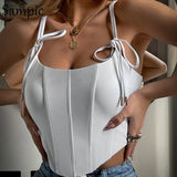 Fashion Vintage Chic Bandage Strap Women Summer Cropped Croset Tops Sexy Casual Club 2021 Slim Bustier Tube Tank