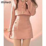 Autumn Pink Elegant Two Piece Set Women Korean Style Balzer Coat+Strap Mini Dress Set Female Solid Casual Slim Designer Set-Outfit