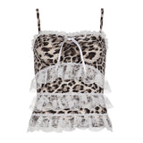 Woherb Desire Hot Girl Sexy Lace Splicing Leopard Print Small Sling Female Bow Knot Slim Outside Wear Vest-Outfit