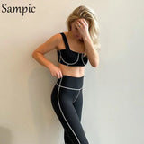 Casual Fashion Tracksuit Women Pants Set Sport Black Sexy Crop Tops And Long Bodycon Biker Pants Suit Two Piece Set