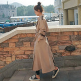 Style Women Trench Coat Long Double-Breasted with Belt Female Outerwear Spring Autumn Lady Clothes Loose