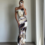 Abstract Floral Print One Shoulder Long Dresses Elegant Sexy Wedding Party Summer Dress For Women 2024-Outfit