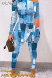 Of Two Fashion Pieces For Women Long Sleeve Slit Letter Print Top & Skinny Pants Set Daily Tracksuit FreteGratis-Outfit