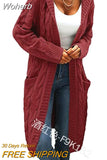 Women Sweater Mid-Length Women'S Overcoat Cardigan Solid Color Hooded Twisted Knitted Open Loose Sweaters-Outfit