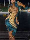 2022 Long Sleeve Print Bodycon Sexy Dress Autumn Winter Women Party Elegant Slim Christmas Club