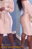 Women Party Evening Mini Dress Long Sleeve Sexy Chain Strap Cold Shoulder Belted Bodycon Dress Casual Fashion Solid Color-Outfit