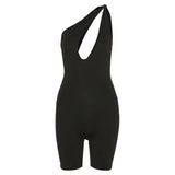 Kliou One Shoulder Cut Out Biker Shorts Rompers 2021 Sleeveless Sporty Workout Activewear Playsuits Solid Casual Women