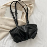 Casual Simple Women's Totes Shoulder Bag Art Small Fresh Shopping Bag PU Leather Solid Color Exposure Handbags for Women