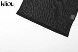 Kliou Mesh Bundled Mini Dress Women Sexy Low V-Neck Sleeveless See Through Bodycon Midnight Style Party Clubwear Female