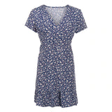 hirigin Fashion Women Short Sleeve Wrap Boho Floral Mini Dress Ladies Summer Holiday Party Sundress Female