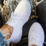 Women White Sneakers Thick Bottom Solid Plus Size Women's Shoes Comfortable Breathable Summer Outdoor Lace Up Ladies Flat