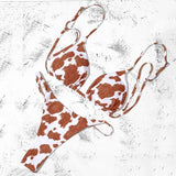Sexy Bikinis Push Up Bikini 2021 Newest Straps Padded Bra Cow Print Bandage Swimsuit Low Waist Swimwear Women
