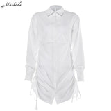 2019 Autumn White Black Shirt Women Office Lady Turn-down Collar Solid Ladies Dresses Long Sleeve Female