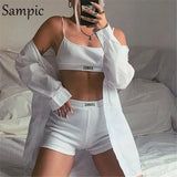 Sexy Women Summer Fashion Casual Two Piece Set Print Letter Sleeveless Crop Tops And Bodycon Biker Shorts Outfits