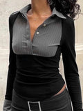 Vintage Stripe Splice Polo Neck Long Sleeve