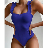 Black Sexy Bikini One Piece Swimsuit Women Ruffle Swimwear Push Up Monokini Bathing Suits Summer Beach Wear Swimming