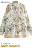 2023 Women Summer Blouses Shirts Tops Casual Print Pockets Single Breasted Satin Female Loose Elegant Tops Clothing-Outfit