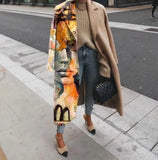 New 2025 Autumn Women's Long-Sleeved Collar Coat Prints The Long