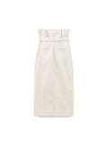 2023 New Women Summer Skirts Fashion Solid Buttons Belt Asymmetry High Waist Female Elegant Mid-Calf Skirt Clothing-Outfit
