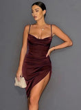 Sexy Brown Straps Ruched Irregular Party