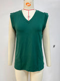 2024 New Women's V-Neck Solid Color Rotator Sleeve Casual Vest T-Shirt-Outfit