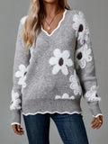 And Winter New Lace V-Neck Marinde Jersey Casual
