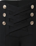 Women Fashion Casual Grommet Eyelet Pencil Pants Full Length Black Slim Lace-up High Waist Skinny Pants-Outfit