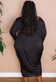 Plus Size V-neck Long SLeeve Ruched Irregular Party