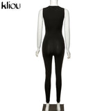 Kliou new jumpsuit women elastic hight casual fitness sporty rompers sleeveless zipper activewear skinny summer