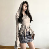 Woherb Autumn Waste Soil Exposed Shoulder Irregular Slim One Word Shoulder Sexy Hot Girl Slim Show Thin Top-Outfit