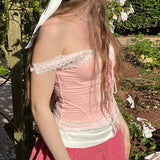 Woherb And Hot Girl Wind Pink Lace Stitching Sling V Tie Slim Heavy Industry Design Vest-Outfit