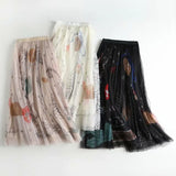 Fairy Floral High-waisted A-line Mesh Skirt Spring Summer Casual Black Midi Long Skirts Women Sweet Tulle Skirt QT703-Outfit