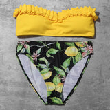 Yellow Folds Bikinis Sexy Bikini 2020 Hot Sale Padded Bra Strapless Lemon Swimsuit High Waist Swimwear Women