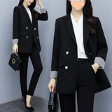Woherb Celebrity Small Suit Jacket Female 2024 New Fashion Autumn Korean Version Loose Casual Black Suit Jacket-Outfit