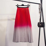 Summer Gradient Color Skirt High-waisted Striped Pleated Skirts Women Casual Midi Long Skirts Streetwear QH1794-Outfit
