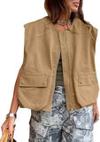 New Sleeveless Pocket Loose Vest Zipper Coat