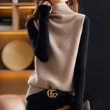 Woherb Sweater Vest Women Autumn Winter New Turtleneck Solid Color Sleeveless Top Loose 100%Pure Wool Knitted Waistcoat Female 1127-1-Outfit